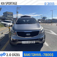MARKA-KİA  MODEL- SPORTAGE  BURAXILIŞ İLİ-2015 MÜHƏRRİK-2.0 YANACAQ-DİZEL BAKI TƏHVİL-7800 $